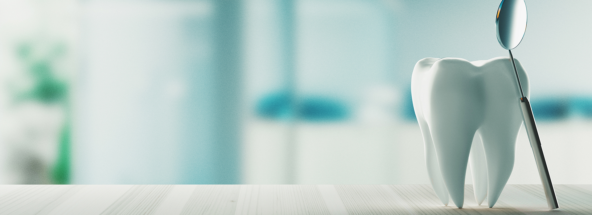 This is an image featuring a close-up view of a dental office with a focus on a toothbrush and dental tools, set against a blurred background.